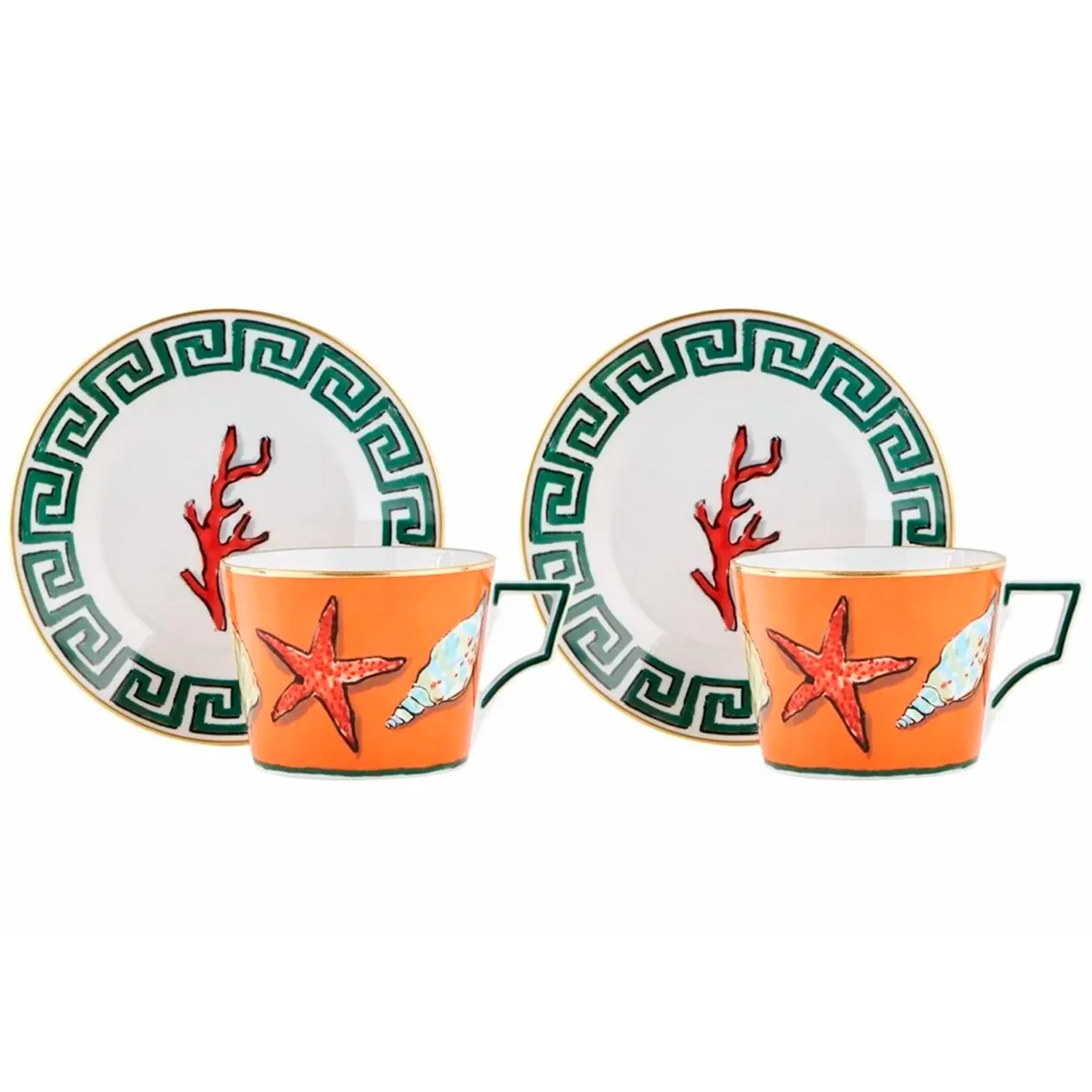 Set of 2 tea cups & saucers