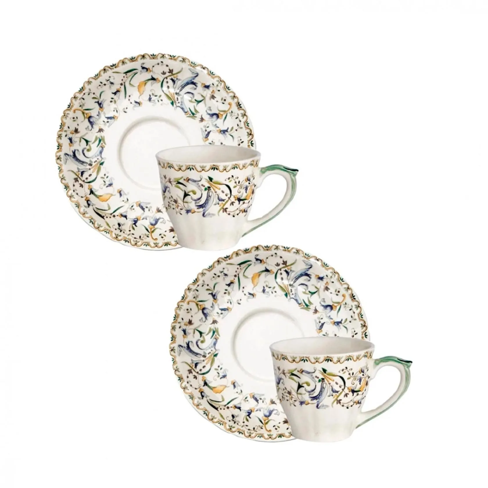 Set of 2 tea cups & saucers