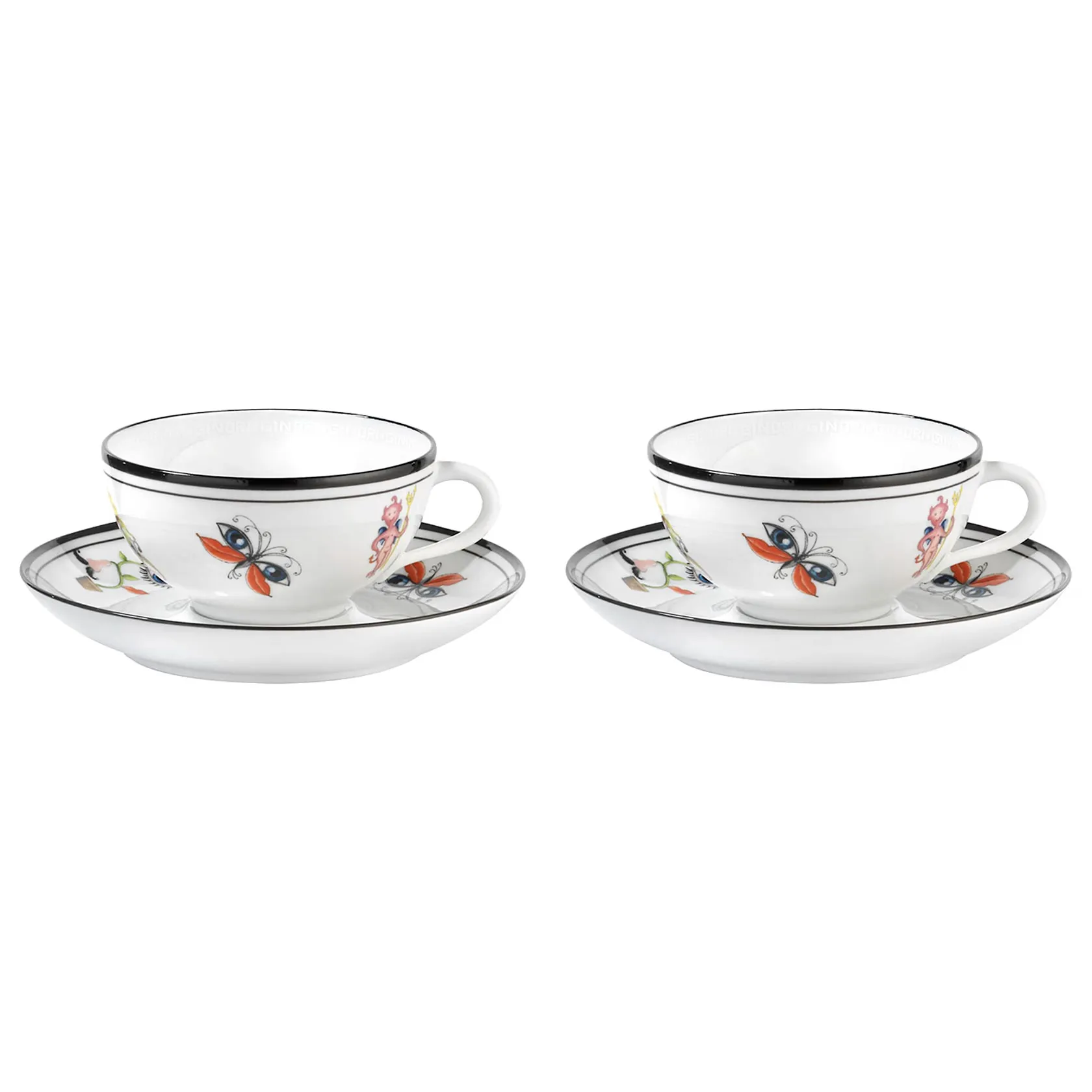 Set of 2 tea cups & sucers
