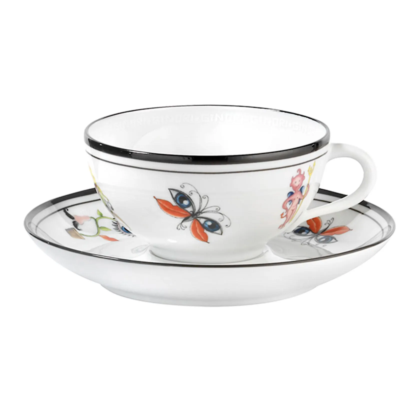 Set of 2 tea cups & sucers
